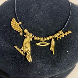 MMA Gold Egyptian 5 Piece hieroglyph Charm Necklace Metropolitan Museum of Art